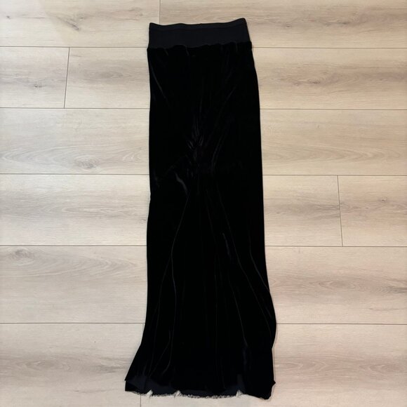 RICK OWENS Silk Blend Velvet Maxi Fishtail Skirt with Ribbed Waist - Picture 3 of 5